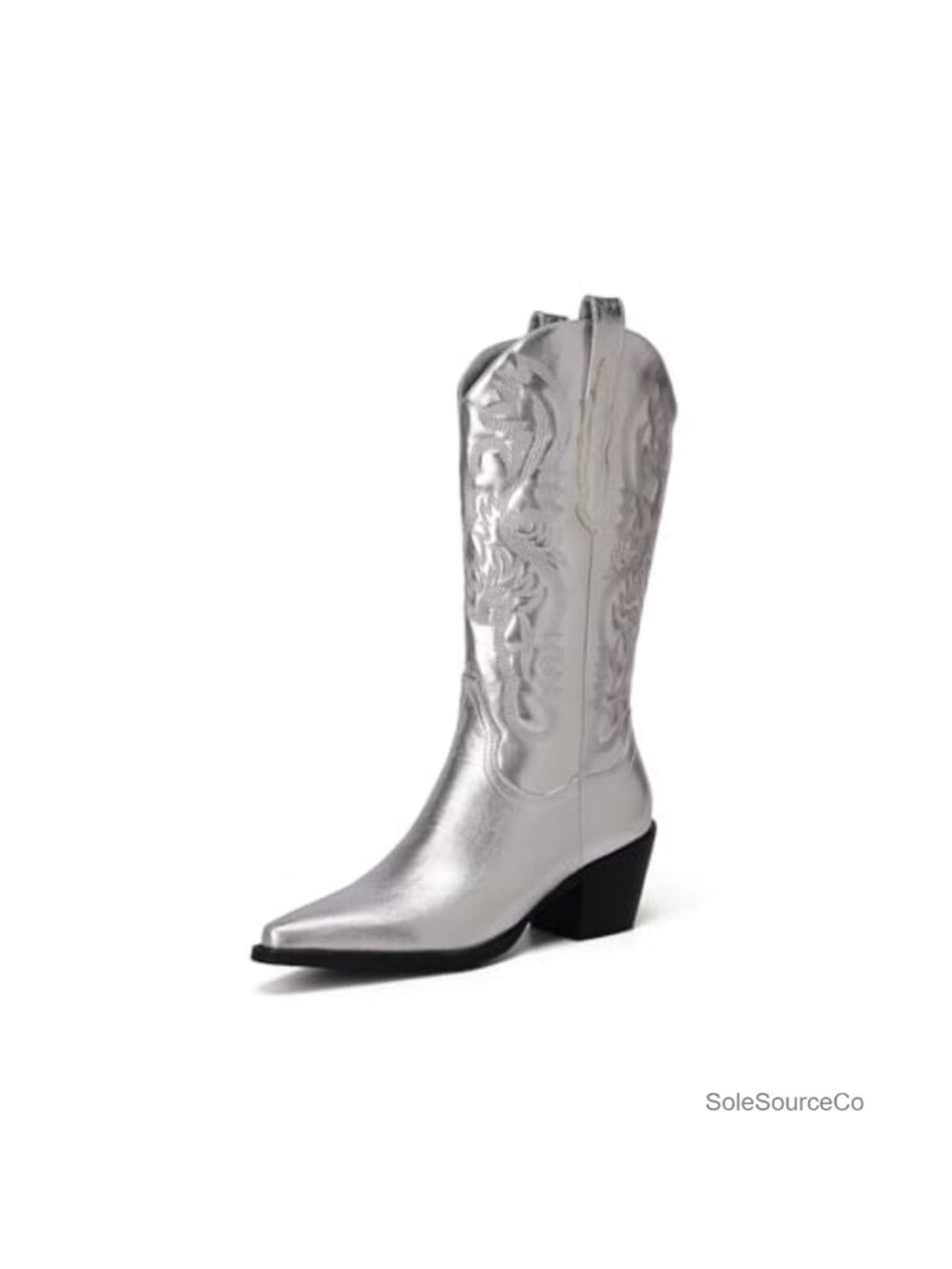 Women's Embroidered Western Cowboy Boots Mid Calf Metal PU Medium Heel Pull-On